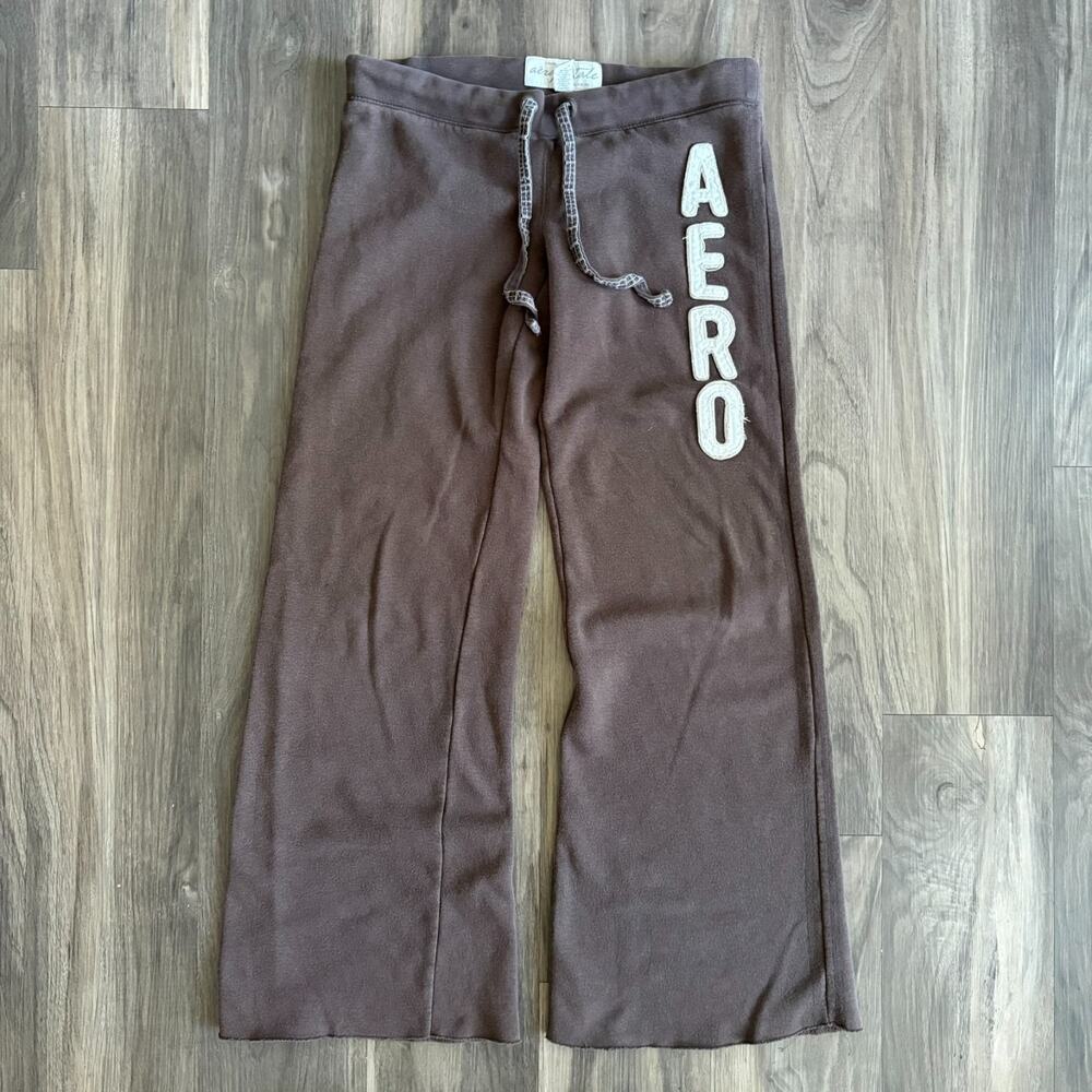 Vintage Y2K Aeropostale Baggy Flare Sweat Pants Women's Size XS Brown Low Rise